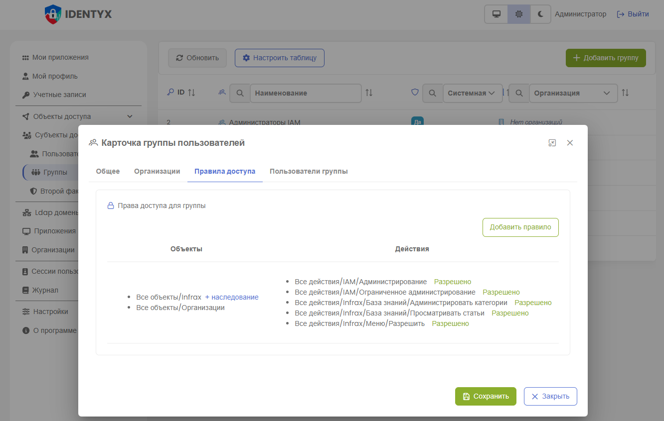 4 admin groups rules